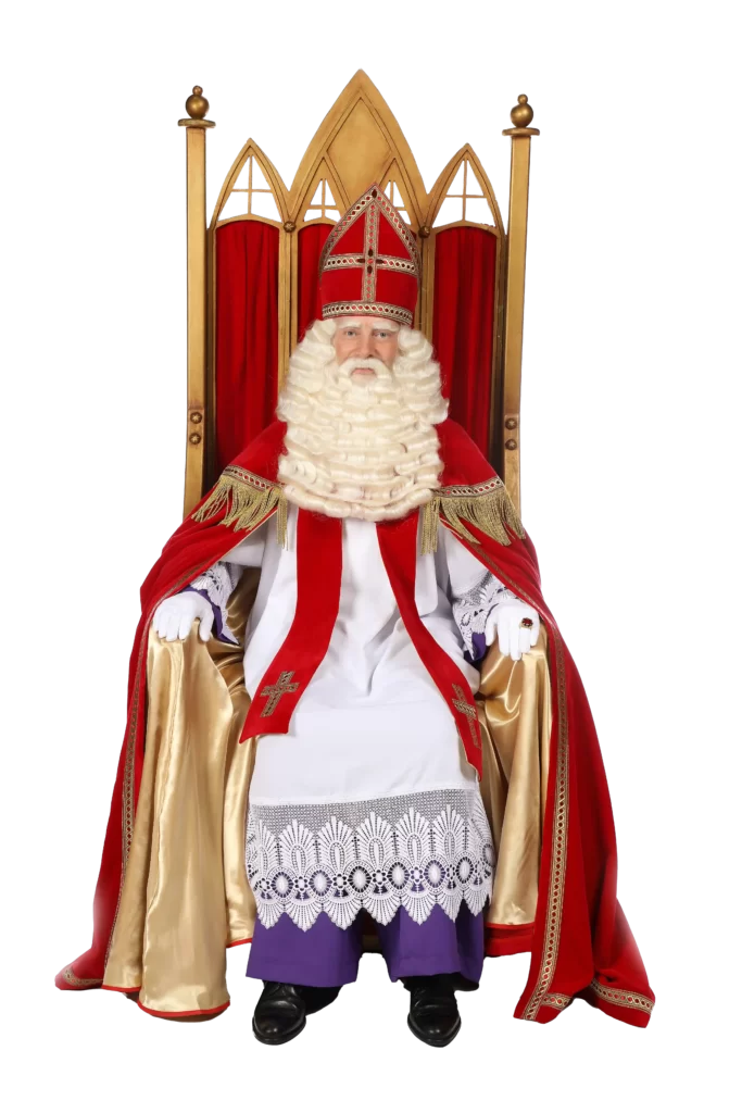 Sinterklaas in stoel op bezoek in het bedrijf